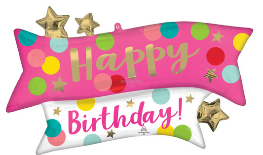 ANAGRAM 38"A Happy Birthday Pink Confetti Banner Pkg